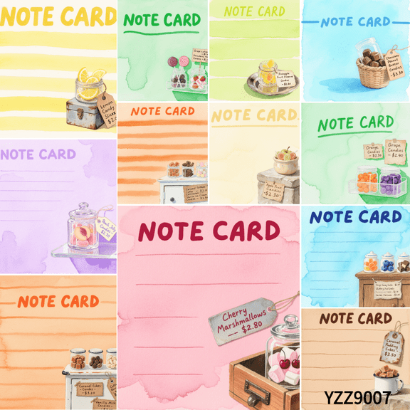 Yooma Set of Pastel Watercolor Note Cards - Candy Store Inspired Patterns Random 100-Pack Notes 3.54"x3.54" Self-Stick Emotional Messages | Ideal for Office Desk Decor, Lockers & Home Reminders