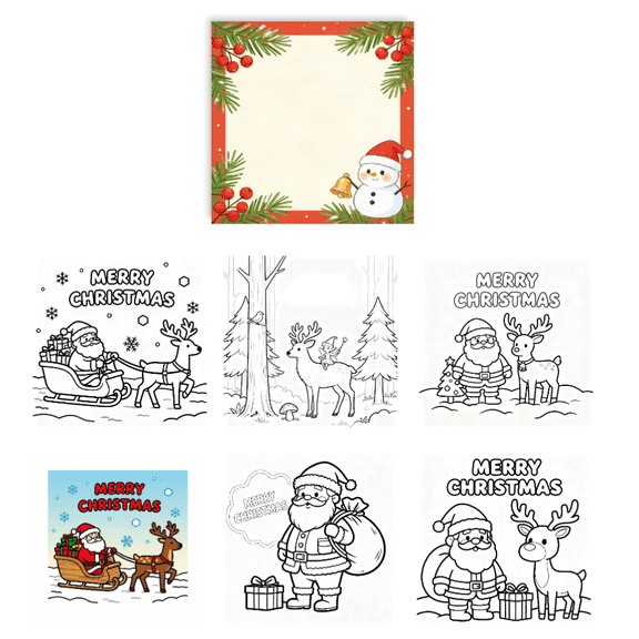 Yooma Thickened Anti-Bleed Christmas Sticky Notes (100 Pcs) - Random Non-Repeat Coloring Patterns, Holiday Decorative Memo Pads
