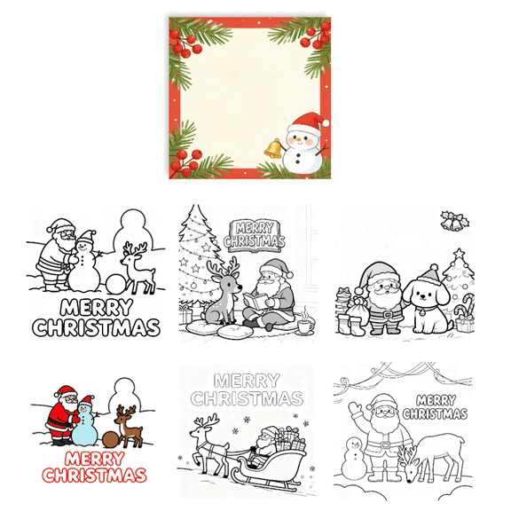 Yooma Thickened Paper Christmas Coloring Sticky Notes - 100 Pcs, Random Non-Repeat Patterns, Anti-Bleed Festive Memo