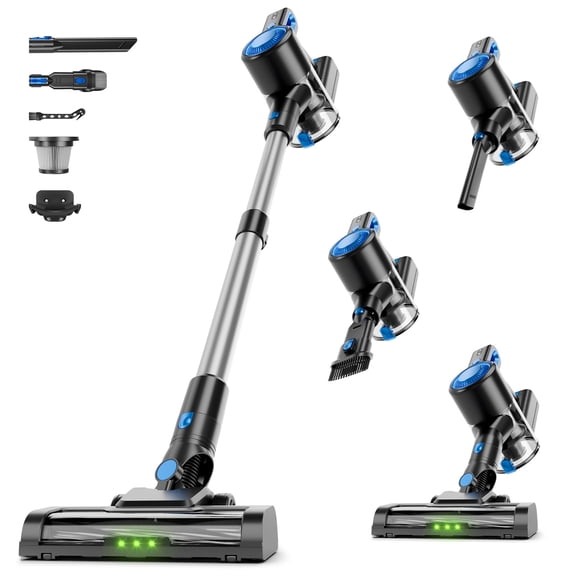 Yoomi Cordless Stick Vacuum Cleaner, 35KPa Powerful Suction, 45Mins Runtime, Anti-Tangle, 8 in 1 Lightweight Handheld Vacuum for Hard Floor Carpet Pet Hair, Blue