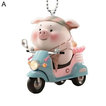 Yoone Acrylic Cartoon Pig Hanging Decoration with Bead Chain Car Rearview Mirror Ornament Keychain Backpack Pendant Gift