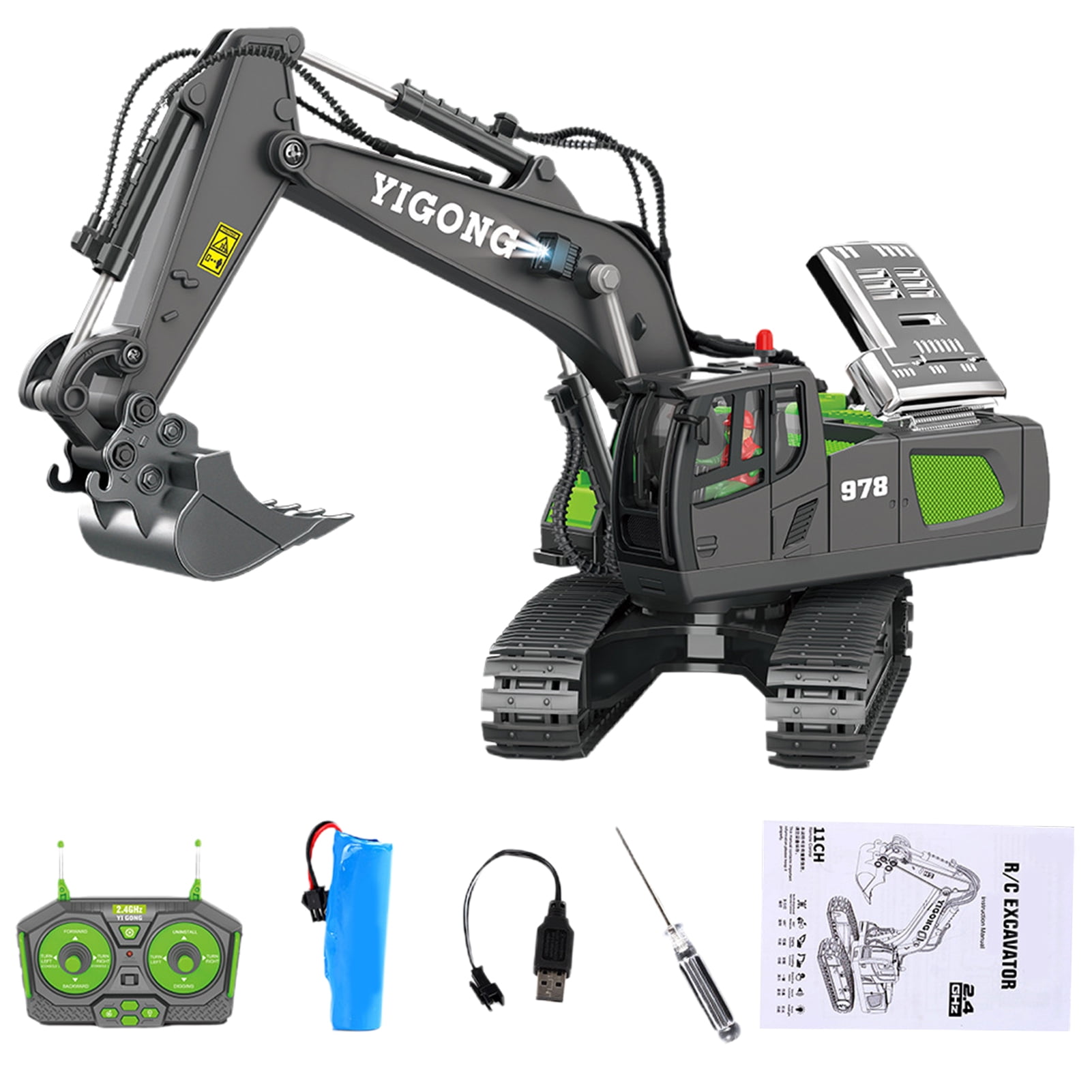Yoone Excavator Toy Flexible Digging Arm Simulation Sound 680-Degree ...