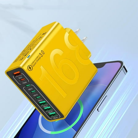 Yooshoverk 150W 8-Port USB Charging Station 4 USB-C 4 USB-A QC3.0 Fast Charge Hub for Multiple Devices Laptop Phone Tablet Power Delivery GaN Technology Compact Design Overload Protection