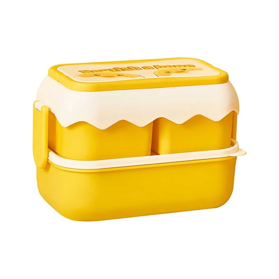 Yooshoverk 2.4L Lidded Layered Plastic Microwaveable Lunch Box – Thermal Food Container For Office Workers Yellow Free Size