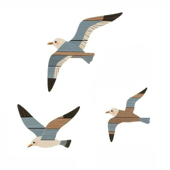 Yooshoverk 3-Piece Wooden Seagull Wall Art Set: Coastal Bird Hanging Decor for Living Room & Bedroom - Nautical Beach Theme Wooden Pendants, Oceanic Wall Accents, Handcrafted Wood Bird Decor