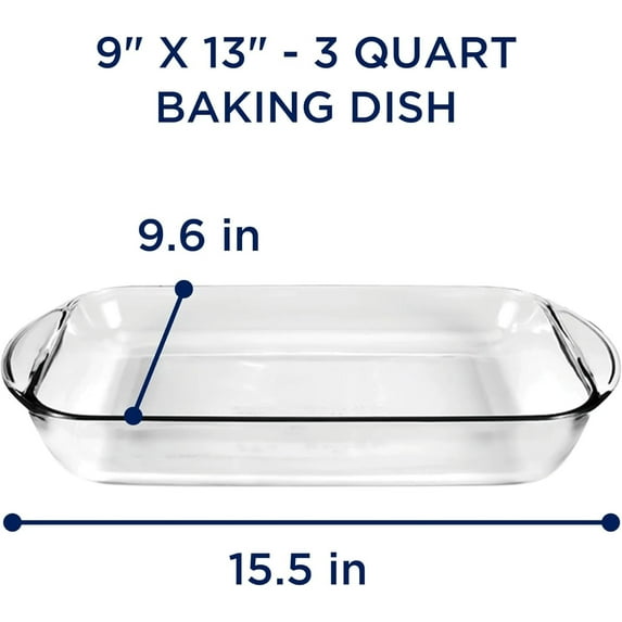 Yooshoverk 3-Quart Oblong Glass Baking Dish – Oven-Safe Non-Stick Pan For Lasagna, Brownies & Roasting Clear Free Size