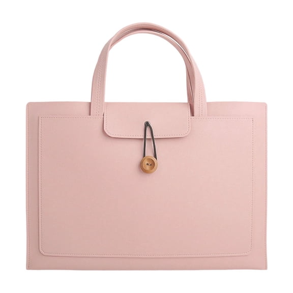 Yooshoverk A4 Waterproof Leather File Folder – Portable Document Case With Removable Hand Strap For Office & Daily Use Pink 13.2X9.6In
