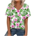 thumbnail image 1 of V Neck T Shirts for Women Summer Classic Casual Floral Printed Short Sleeve Tops Cute V Neck Business Blouses (XL, Green 1), 1 of 7