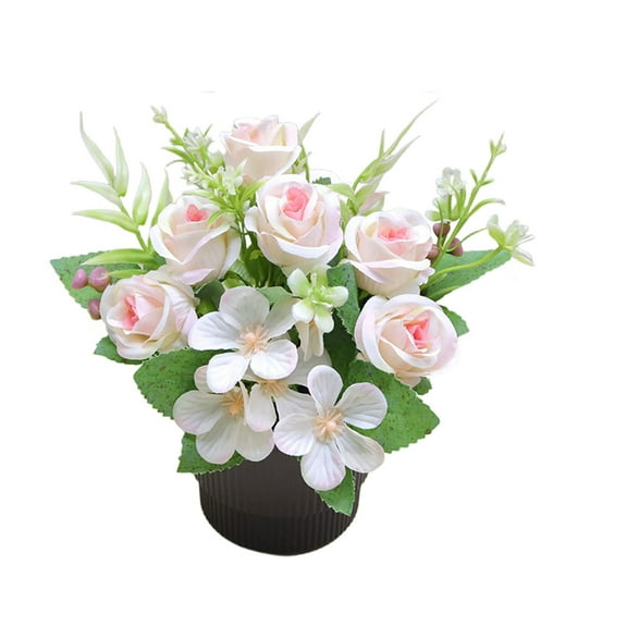 Yooshoverk Artificial Potted Plant Fake Greenery Plastic Black Pot Home Office Decor No Maintenance