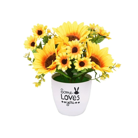 Yooshoverk Artificial Sunflower Bonsai - Mini Potted Fake Plant in Ceramic Pot - Desk Decor for Home Office - UV Resistant Yellow Blooms (6 inch)