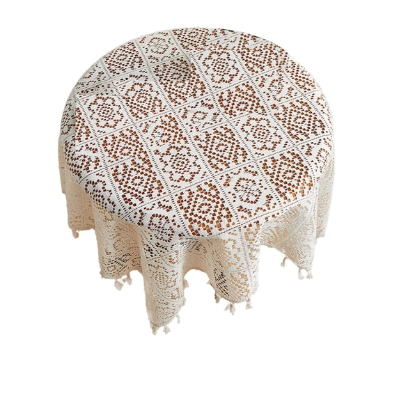 Yooshoverk Beige Knit Tablecloth Stretch Fabric Round Dining Cover Washable Textured Design 70 Inch