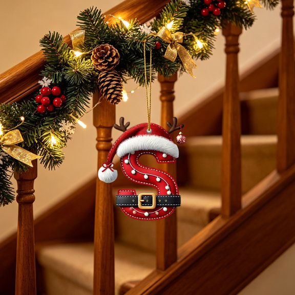Yooshoverk Christmas Initial Letter Pendant Reindeer Themed Acrylic Hanging Ornament For Holiday Celebrations Home Decor Red-S 3.94*3.15In