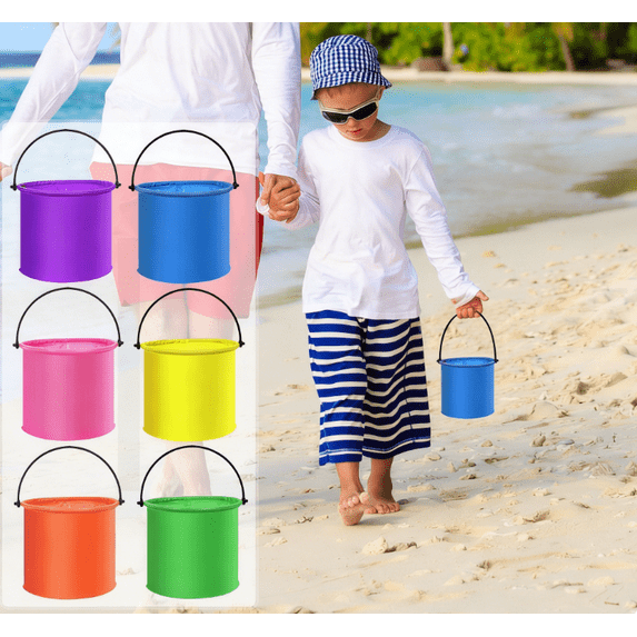 Yooshoverk 2PCS 0.5 Gallon Collapsible Bucket - Silicone Bucket for Sandpit for Camping Fishing - Compact Foldable Design w/ Handle - Assorted Colors (Random)
