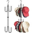 thumbnail image 1 of Yooshoverk 2-Tier Hat Organizer Rack - Heavy Duty Stainless Steel Closet Storage for 40-60 Caps, Space Saving Foldable Design with 10lb/Hook Weight Capacity for Living Room & Bedroom, 1 of 7