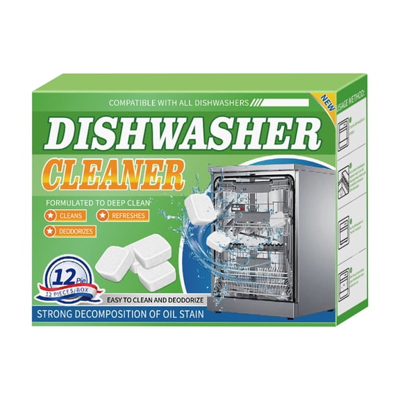 Yooshoverk Dishwasher Cleaner 12 Tablets Removes Limescale Grease Buildup for All Machines Monthly Use Lemon Scent