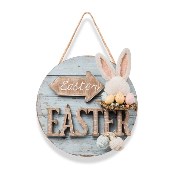 Yooshoverk Easter Bunny Welcome Wreath – Wooden Front Door Sign Hanger For Spring Decor Multicolor Free Size