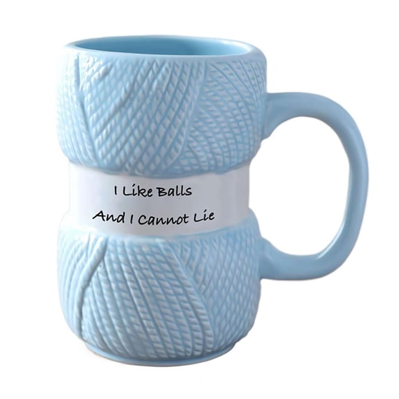 Yooshoverk Funny Knitting Mug – Yarn Ball Textured Ceramic Cup Gift For Knitters & Crocheters Blue Free Size