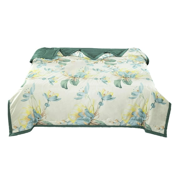 Yooshoverk Green Toile Summer Quilt, Breathable Cooler Comforter for Hot Sleepers, Double-Sided