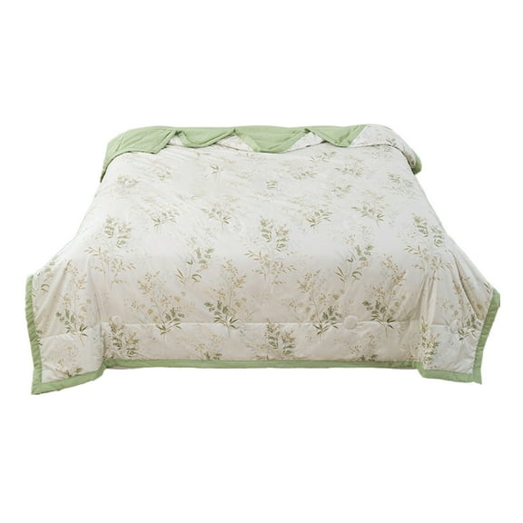 Yooshoverk Green Toile Summer Quilt, Breathable Cooler Comforter for Hot Sleepers, Double-Sided