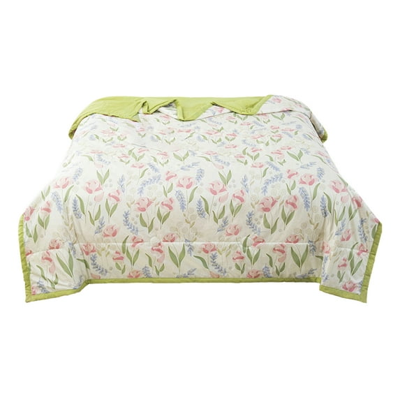 Yooshoverk Green Toile Summer Quilt, Breathable Cooler Comforter for Hot Sleepers, Double-Sided