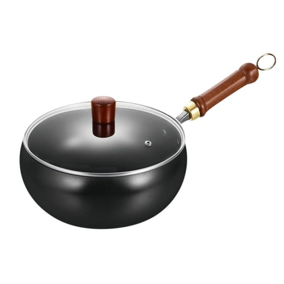 Yooshoverk Iron Frying Pan Cooking Pot Hand-Forged Non-Coated for Even Heating Durable with Glass Lid for Searing Sautéing Kitchen Prep