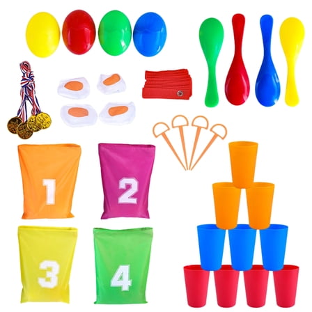 Yooshoverk Kangaroo Hopping Bags - 4 Pack Canvas Race Sacks for Kids Field Day - Gym Class Sack Race Equipment - Durable Reinforced Handles 35pcs