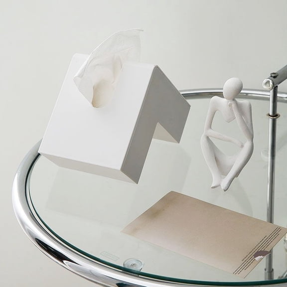 Yooshoverk Luxury Tissue Box Cover - 2025 Modern Geometric Design for Living Room, Faux Marble & Gold Accent Desktop Organizer