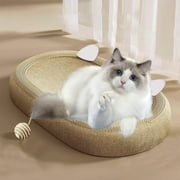 Yooshoverk Oval Sisal Cat Scratcher Bed with Play Ball, Multi-Functional Scratching Board & Lounge Pad for Indoor Cats/K - Non-Slip Pet Furniture (21.6"x15.7", 1.1lb, Beige)