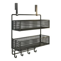 Yooshoverk Over-The-Door 2-Tier Metal Storage Organizer – Space-Saving Rack With Hooks For Bathroom, Kitchen & Pantry Black 17.32*10.62In
