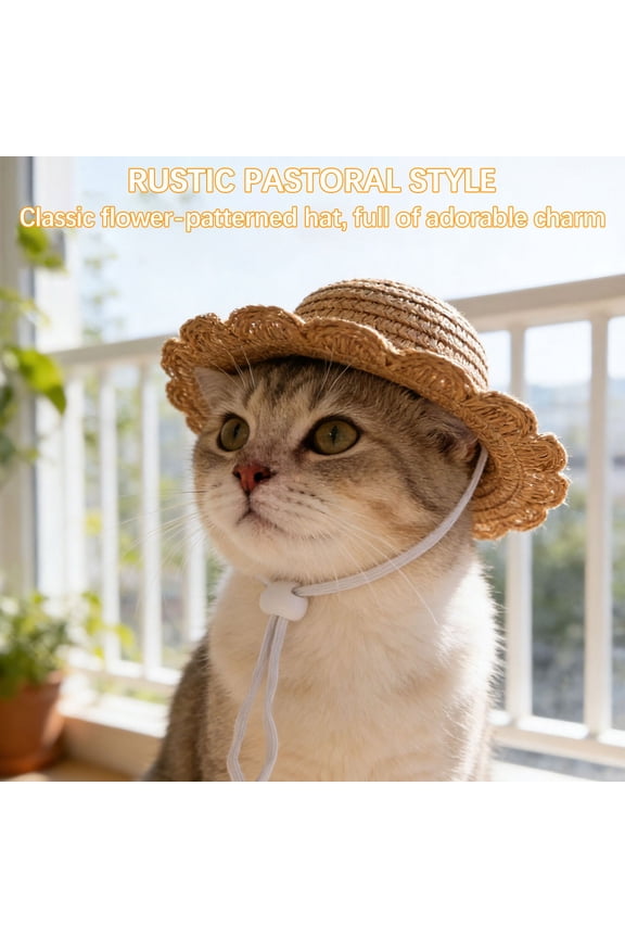 Pet Mini Sun Hat – Cute Summer Sun Protection Cap For Small Dogs & Cats Khaki 5.51X1.77In