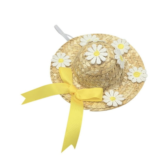 Yooshoverk Porch Goose Summer Hat Floral Straw Bonnet Decorative Goose Accessory Pet Cat Hat Seasonal Garden Decor