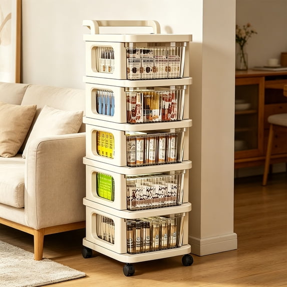 Yooshoverk Rolling Plastic Storage Drawer Cart With Wheels Mobile Organizer For Snacks Toys Home Organization Clear 11.8×8.7×30.3 In