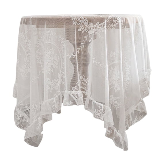 Yooshoverk Rose Lace Tablecloth Embroidered Floral Design Round 70 Inch Elegant Dining Decor Washable