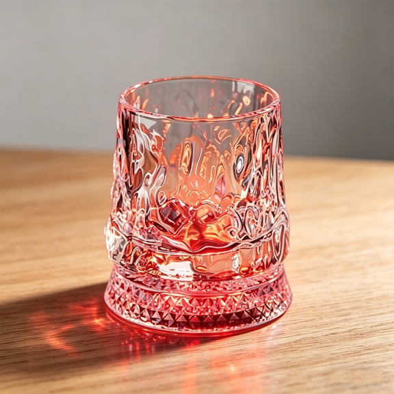 Yooshoverk Rotating Led Light Whiskey Glass Set Vintage Ribbed Crystal Bar Drinkware Gift Red 3.93X3.93X3.14 In
