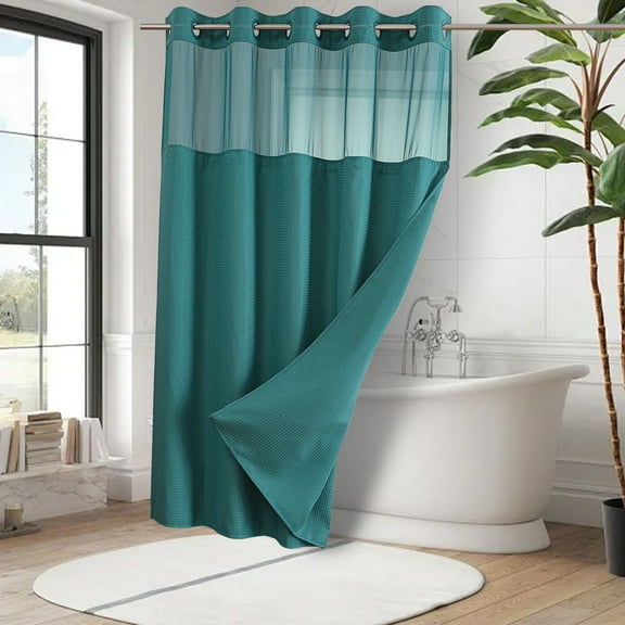 Yooshoverk Shower Curtain 71x74 Inch - Moonlight Blue Woven Fabric with Built-in Liner, Waterproof & Mold Resistant, Hookless Design