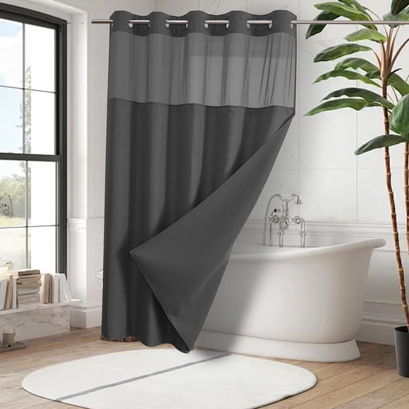 Yooshoverk Shower Curtain 71x74 Inch - Moonlight Blue Woven Fabric with Built-in Liner, Waterproof & Mold Resistant, Hookless Design
