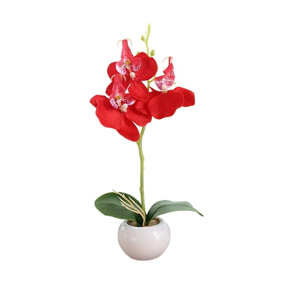 Yooshoverk Small Orchid Fake Plant Potted Artificial Flower Arrangement Realistic Phalaenopsis Tabletop Decor No Maintenance Home Office