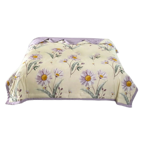 Yooshoverk Summer Quilt, White, 55x76.8in, Cool Printed, Breathable Cotton, Hot Sleeper Comfort