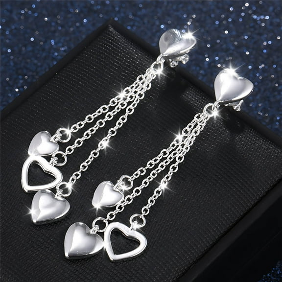 Yooshoverk Tassel Heart Earrings Heart Pendant Drop Earrings - Long Chain Crystal Accent Dangles, Elegant Evening Wear Jewelry for Women