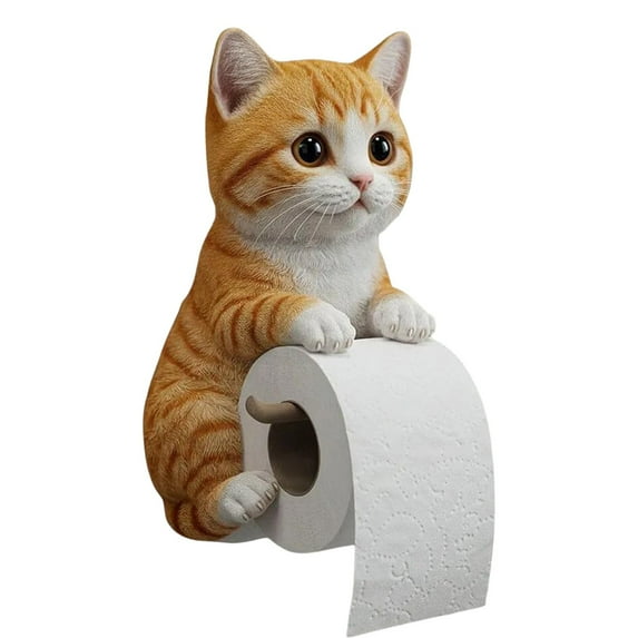 Yooshoverk Toilet Paper Holder Cat Design Small 7.87 Inches Wall Mount Solving Cute Bathroom Decor