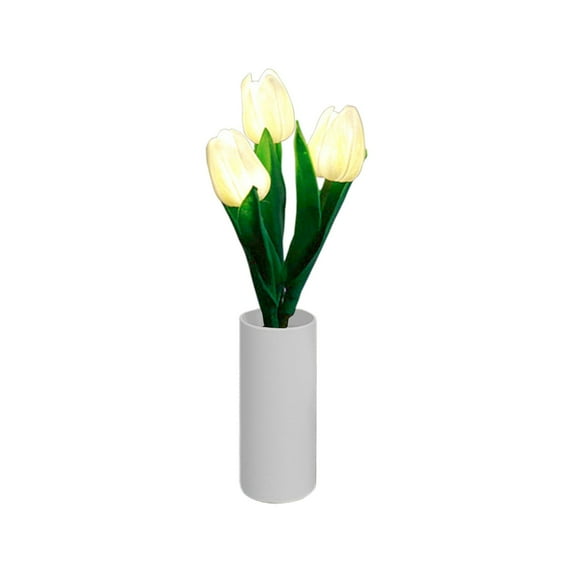 Yooshoverk Tulips Lamp Lights , Desk Lamp Led Simulation Tulips Night With Vase,Table Lamp Ornaments For Home Living Room Desktop Decor For Home Decor White 12.2X5.51X4.53In