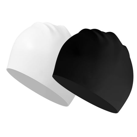 Yoosmatic Swim Cap 3D Design for Long Hair Silicone Diving Snorkeling for Women Men Teen Black White
