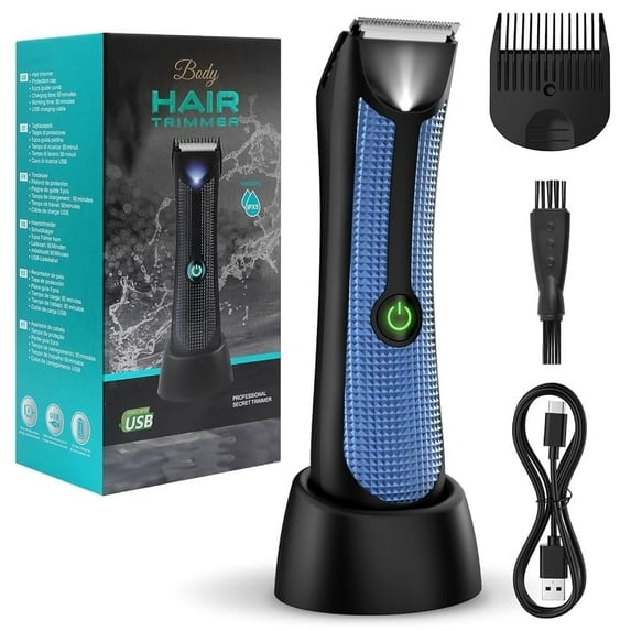 YOOVEE Professional Body Hair Trimmer – Pubic, Groin, Chest & Underarm Grooming Kit, Cordless Rechargeable Beard Trimmer w/ Adjustable Taper for Men Women, Blue