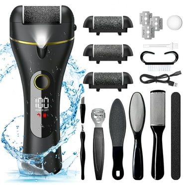 Yoovee Electric Callus Remover for Feet, Portable Foot File Pedicure Tools, Waterproof 10 in 1 Kit for Cracked Heels, Calluses, Dead Skin, with 3 Roller Heads, 2 Speed, Perfect Hands Scrubber