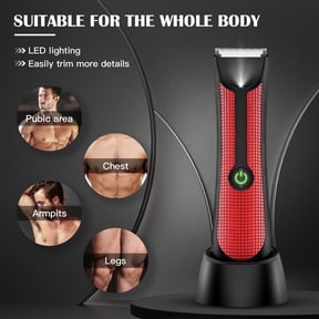 YOOVEE Professional Body Hair Trimmer – Pubic, Groin, Chest & Underarm Grooming Kit, Cordless Rechargeable Beard Trimmer w/ Adjustable Taper for Men Women, Red