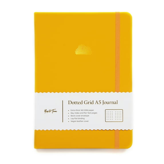 Yop & Tom - Bullet Dot Grid Journal Extra Thick Paper 160 GSM - Hardback A5 - Yellow Cloud