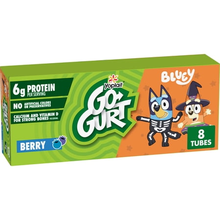 Go-GURT Bluey Halloween Yogurt Tubes, Berry Flavor, Gluten Free, Fat Free, 8 Count, 16 oz