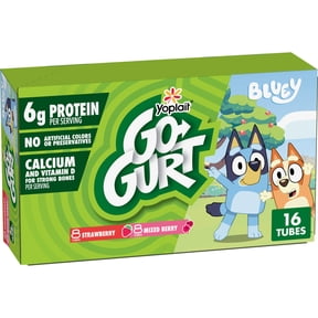 Go-GURT Bluey Yogurt Tubes, Strawberry, Mixed Berry, 6g Protein, Calcium, 16 Count, 32 oz