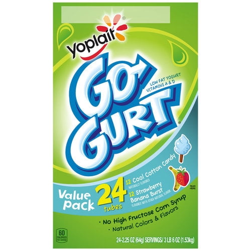 Yoplait Go-Gurt Cool Cotton Candy/Strawberry Banana Burst Portable Low Fat Yogurt Variety, 2.25 Oz., 24 Count