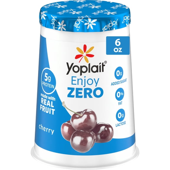 Yoplait Enjoy ZERO Cherry Fat Free Yogurt Cup, 0g Added Sugar, Protein Snack, 6 oz